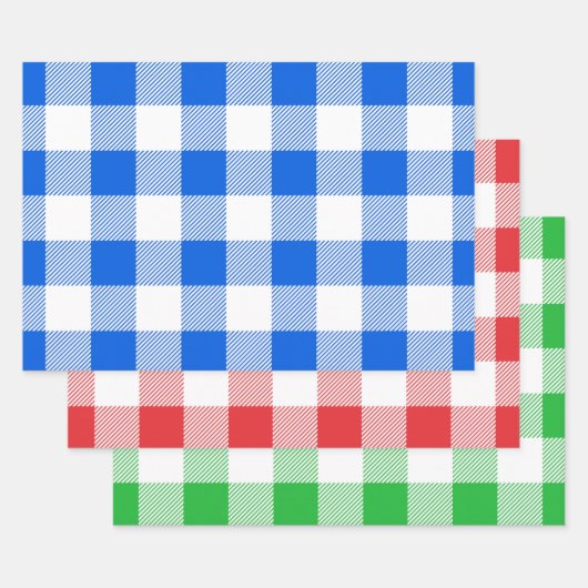 Blauw rood/groen/wit buffelpatroon inpakpapier vel (Set)