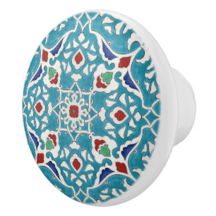 Blauw Rood Groen Wit Portugees Azulejo Patroon Keramische Knop