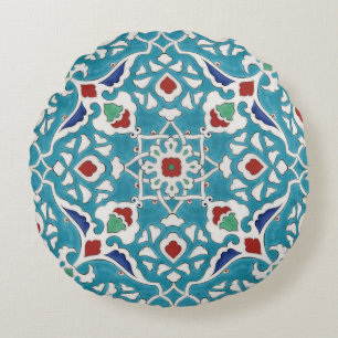 Blauw Rood Groen Wit Portugees Azulejo Patroon Rond Kussen