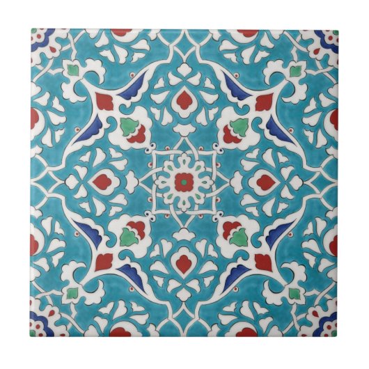 Blauw Rood Groen Wit Portugees Azulejo Patroon Tegeltje (Voorkant)