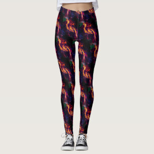 Blauw + Rood Hete Vuur Kunst Paar Aangepaste Moder Leggings