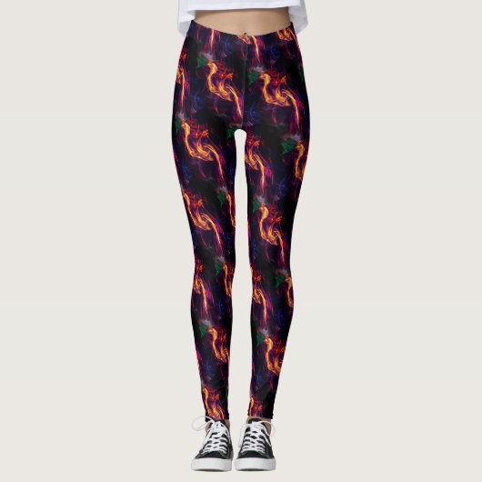 Blauw + Rood Hete Vuur Kunst Paar Aangepaste Moder Leggings (Voorkant)