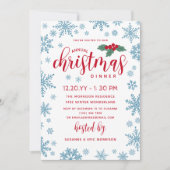 Blauw Rood Holly Sneeuwvlokken Kerstdiner Kaart (Voorkant)