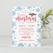 Blauw Rood Holly Sneeuwvlokken Kerstdiner Kaart (Staand voorkant)