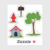 Blauw Rood hondenhok Zwart mailbox Groene boom Sticker (Vel)