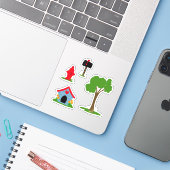 Blauw Rood hondenhok Zwart mailbox Groene boom Sticker (Laptop met iPhone)