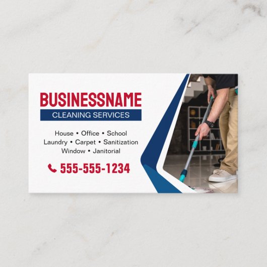 Blauw & Rood Huis Schoonmaak Kantoor Schoonmaak Ma Visitekaartje (Voorkant)
