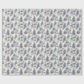 Blauw & Rood Kerstmis Santa Toile Cadeaupapier (Vlak)
