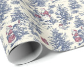 Blauw & Rood Kerstmis Santa Toile Cadeaupapier (Rol Hoek)