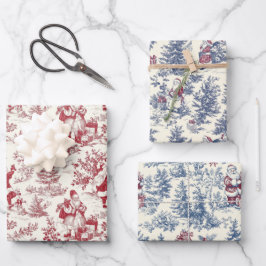 Blauw & Rood Kerstmis Santa Toile Inpakpapier Vel