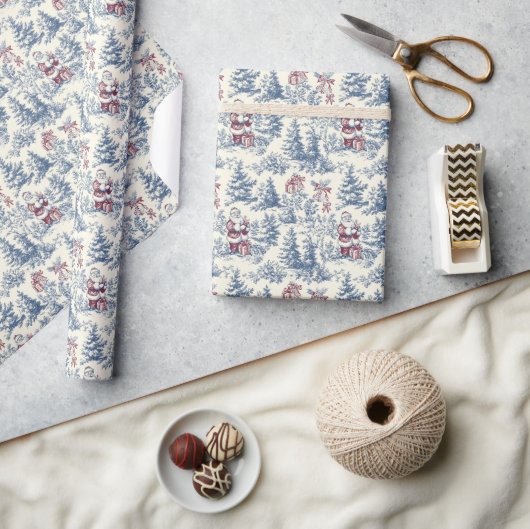 Blauw & Rood Kerstmis Santatoile Cadeaupapier (Crafts)