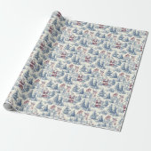 Blauw & Rood Kerstmis Santatoile Cadeaupapier (Uitgerold)