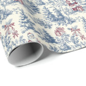Blauw & Rood Kerstmis Santatoile Cadeaupapier (Rol Hoek)