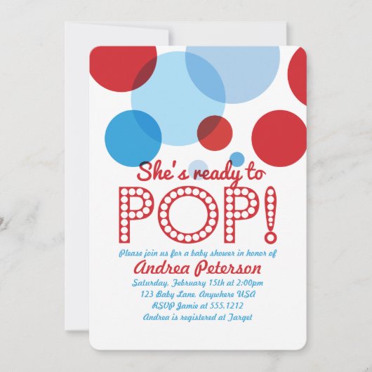 Blauw Rood Klaar om Pop Baby shower Invitation Kaart (Voorkant)
