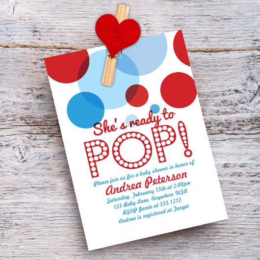 Blauw Rood Klaar om Pop Baby shower Invitation Kaart
