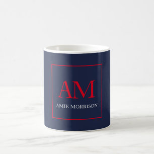 Blauw Rood Kleuren Monogram Initiaal Letters Naam Koffiemok
