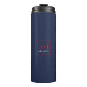 Blauw Rood Kleuren Monogram Initiaal Letters Naam Thermosbeker