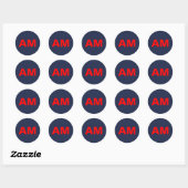 Blauw Rood Kleuren Monogram Initiaal Letters Ronde Sticker (Vel)