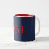 Blauw Rood Kleuren Monogram Initiaal Letters Tweekleurige Koffiemok (Voorkant rechts)