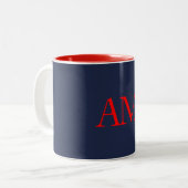 Blauw Rood Kleuren Monogram Initiaal Letters Tweekleurige Koffiemok (Voorkant links)