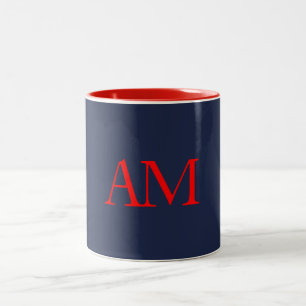 Blauw Rood Kleuren Monogram Initiaal Letters Tweekleurige Koffiemok