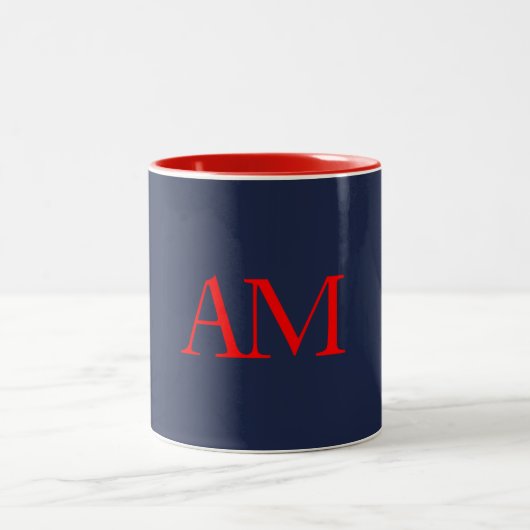 Blauw Rood Kleuren Monogram Initiaal Letters Tweekleurige Koffiemok (Center)