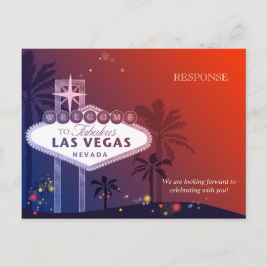 Blauw & Rood Las Vegas Bruiloft RSVP Uitnodiging Briefkaart (Voorkant)