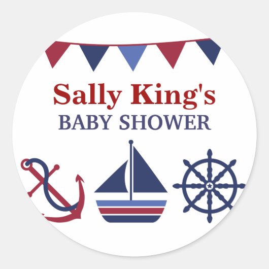 Blauw & Rood Maritieme Baby Shower Sticker (Voorkant)