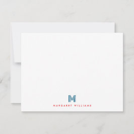 Blauw Rood Modern Art Deco Monogram Gepersonalisee Notitiekaartje