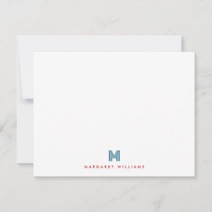Blauw Rood Modern Art Deco Monogram Gepersonalisee Notitiekaartje