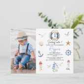 Blauw Rood Modern Zeilen in Nautische 1e Verjaarda Kaart (Staand voorkant)