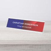 Blauw Rood Moderne Eenvoudige Eenvoudige Zaken Bureau Naambordje (Voorkant)