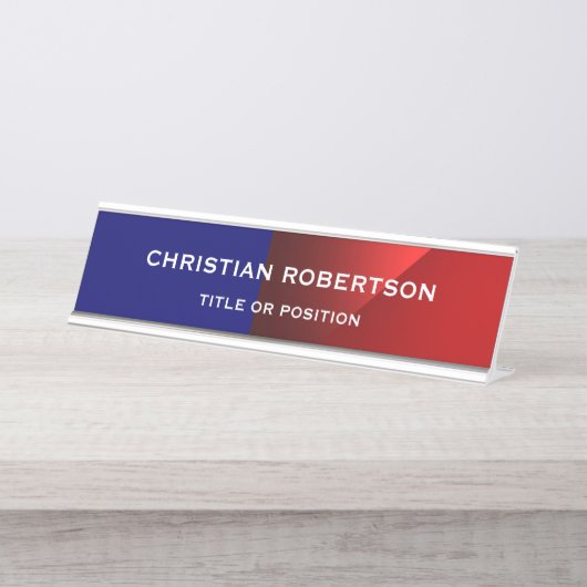 Blauw Rood Moderne Eenvoudige Eenvoudige Zaken Bureau Naambordje (Voorkant)