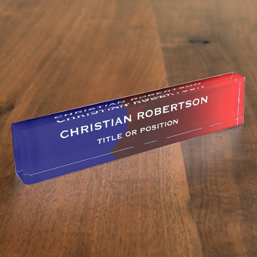 Blauw Rood Moderne Eenvoudige Eenvoudige Zaken Naambordje (Zijkant)