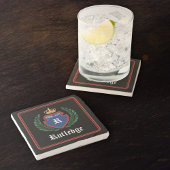 Blauw Rood Monogrammed Crest Crown Laurel Krans Stenen Onderzetter