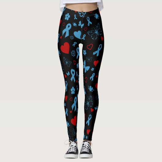 Blauw/rood Multi...Diabetes Leggings (Voorkant)
