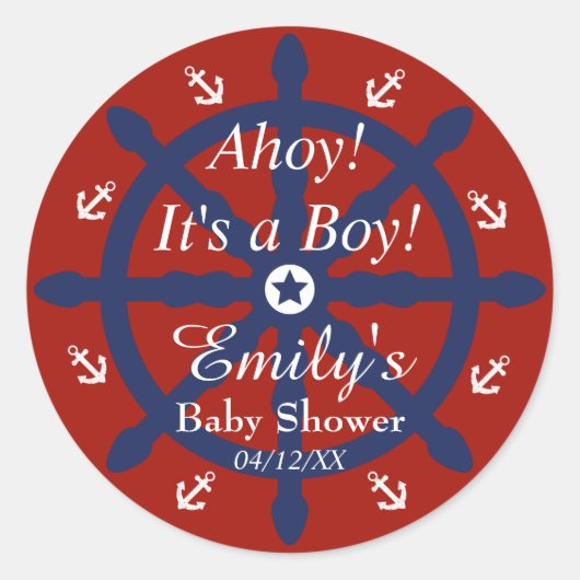 Blauw Rood Nautisch Anker Baby shower Sticker (Voorkant)