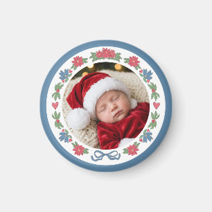 Blauw Rood Noordse Volk Frame Rond Foto Magneet