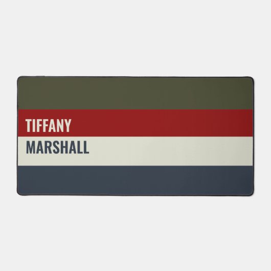 Blauw Rood & Olijfbruin Streepjespatroon Bureaumat (Voorkant)