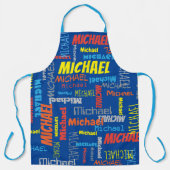 Blauw rood oranje grijs gele typografische naam schort (Voorkant)