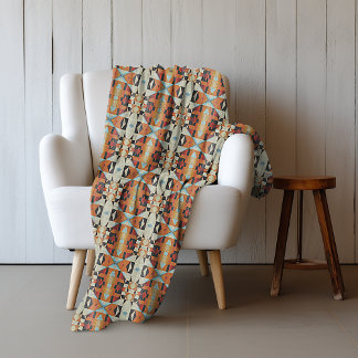 Blauw Rood Oranje Taupe Bruin Zwart Tribale Kunst Fleece Deken