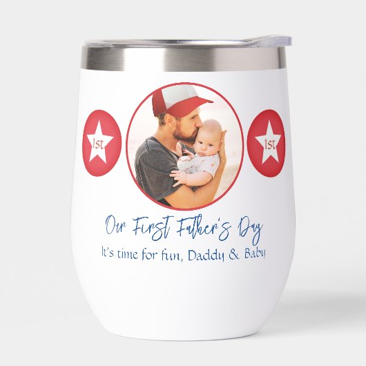 Blauw Rood Papa Schattige Fotocollage Eerste Vader (Links)