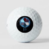 BLAUW ROOD PATCHWORK BLOEMVORM MONOGRAM INITIALEN GOLFBALLEN (Voorkant)