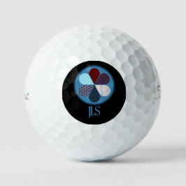 BLAUW ROOD PATCHWORK BLOEMVORM MONOGRAM INITIALEN GOLFBALLEN