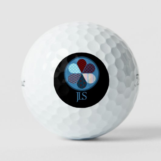 BLAUW ROOD PATCHWORK BLOEMVORM MONOGRAM INITIALEN GOLFBALLEN (Voorkant)