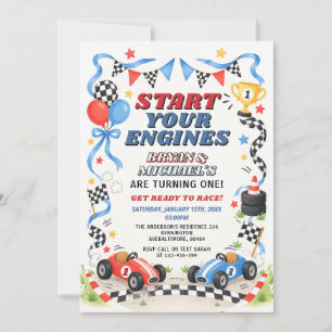 Blauw & Rood Race Auto Sibling Start Motoren Verja Kaart