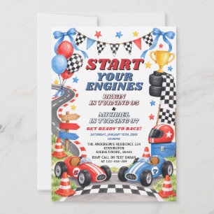 Blauw & Rood Race Auto Sibling Start Motoren Verja Kaart