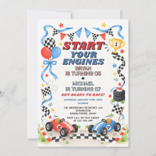 Blauw & Rood Race Auto Sibling Start Motoren Verja Kaart