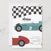 Blauw Rood Race Snelle Retro Racing Auto's Verjaar Kaart (Voorkant)