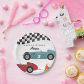 Blauw Rood Race Snelle Retro Racing Auto's Verjaar Papieren Bordje (Feest)